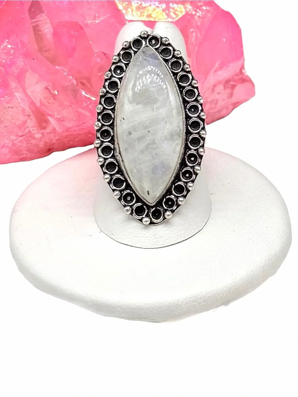 Rainbow Moonstone Ring Size 7.5 925 Sterling Silver Overlay